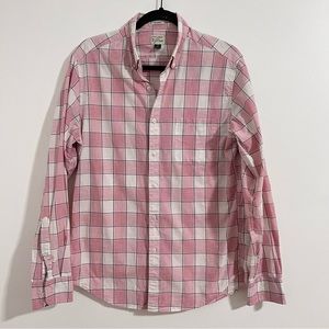 J. Crew Checker Light Pink White Casual Button Down Shirt Classic Size M Pastel